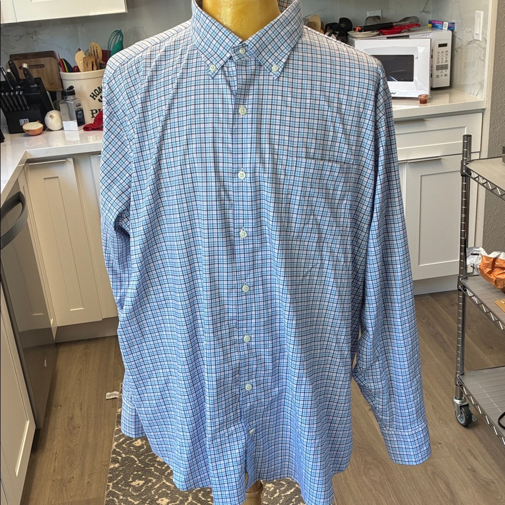 Peter Millar Blue and White Plaid Men's Shirt